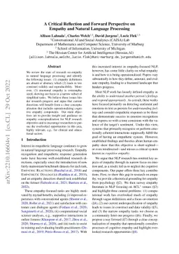 A Critical Reflection and Forward Perspective on Empathy and Natural
  Language Processing