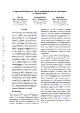 Empirical Evaluation of Post-Training Quantization Methods for Language
  Tasks