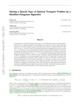 Solving a Special Type of Optimal Transport Problem by a Modified
  Hungarian Algorithm