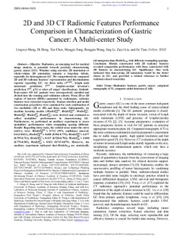2D and 3D CT Radiomic Features Performance Comparison in
  Characterization of Gastric Cancer: A Multi-center Study