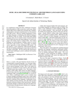 DuDe: Dual-Decoder Multilingual ASR for Indian Languages using Common
  Label Set