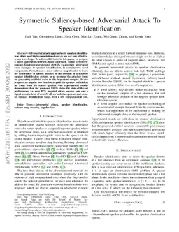 Symmetric Saliency-based Adversarial Attack To Speaker Identification