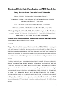 Emotional Brain State Classification on fMRI Data Using Deep Residual
  and Convolutional Networks