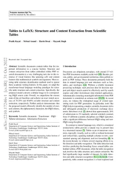 Tables to LaTeX: structure and content extraction from scientific tables