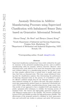 Anomaly Detection in Additive Manufacturing Processes using Supervised
  Classification with Imbalanced Sensor Data based on Generative Adversarial
  Network