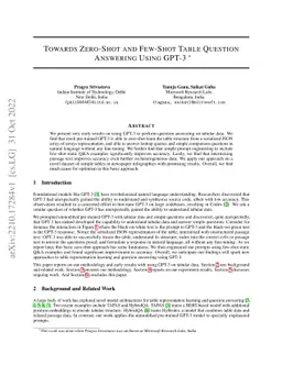 Towards Zero-Shot and Few-Shot Table Question Answering using GPT-3