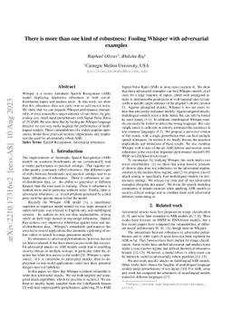 There is more than one kind of robustness: Fooling Whisper with
  adversarial examples