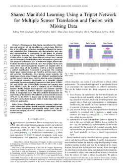 Shared Manifold Learning Using a Triplet Network for Multiple Sensor
  Translation and Fusion with Missing Data