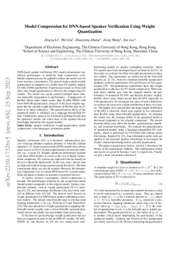 Model Compression for DNN-based Speaker Verification Using Weight
  Quantization