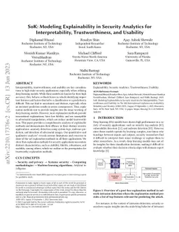 SoK: Modeling Explainability in Security Analytics for Interpretability,
  Trustworthiness, and Usability