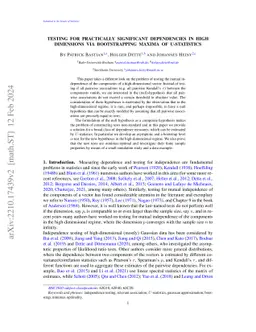 Testing for practically significant dependencies in high dimensions via
  bootstrapping maxima of U-statistics