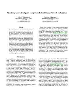 Visualising Generative Spaces Using Convolutional Neural Network
  Embeddings