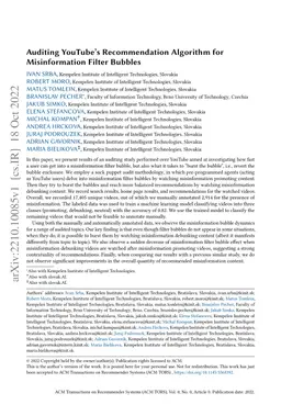 Auditing YouTube's Recommendation Algorithm for Misinformation Filter
  Bubbles