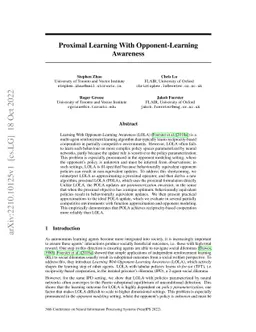 Proximal Learning With Opponent-Learning Awareness