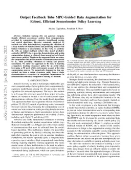 Output Feedback Tube MPC-Guided Data Augmentation for Robust, Efficient
  Sensorimotor Policy Learning