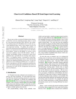 Class-Level Confidence Based 3D Semi-Supervised Learning