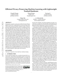 Efficient Privacy-Preserving Machine Learning with Lightweight Trusted
  Hardware