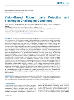 Vision-Based Robust Lane Detection and Tracking under Different
  Challenging Environmental Conditions