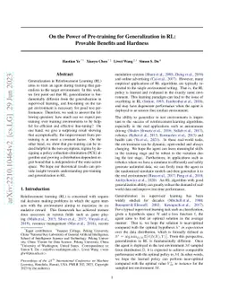 On the Power of Pre-training for Generalization in RL: Provable Benefits
  and Hardness