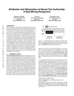 Attribution and Obfuscation of Neural Text Authorship: A Data Mining
  Perspective
