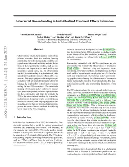 Adversarial De-confounding in Individualised Treatment Effects
  Estimation