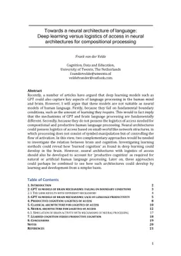 Towards a neural architecture of language: Deep learning versus
  logistics of access in neural architectures for compositional processing