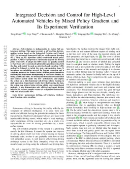 Integrated Decision and Control for High-Level Automated Vehicles by
  Mixed Policy Gradient and Its Experiment Verification