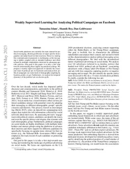 Weakly Supervised Learning for Analyzing Political Campaigns on Facebook