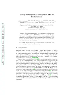 Binary Orthogonal Non-negative Matrix Factorization