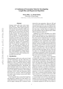 A Continuum of Generation Tasks for Investigating Length Bias and
  Degenerate Repetition