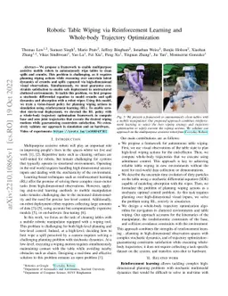 Robotic Table Wiping via Reinforcement Learning and Whole-body
  Trajectory Optimization