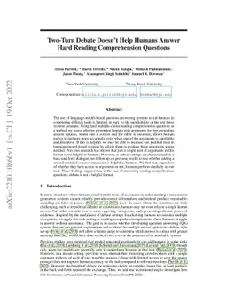 Two-Turn Debate Doesn't Help Humans Answer Hard Reading Comprehension
  Questions