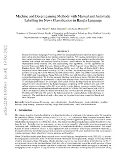 Machine and Deep Learning Methods with Manual and Automatic Labelling
  for News Classification in Bangla Language