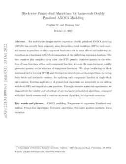 Block-wise Primal-dual Algorithms for Large-scale Doubly Penalized ANOVA
  Modeling