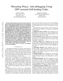 Thwarting Piracy: Anti-debugging Using GPU-assisted Self-healing Codes