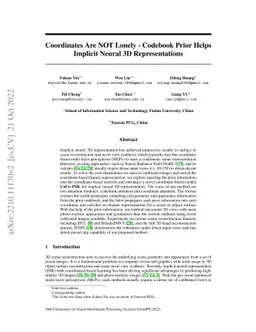 Coordinates Are NOT Lonely -- Codebook Prior Helps Implicit Neural 3D
  Representations