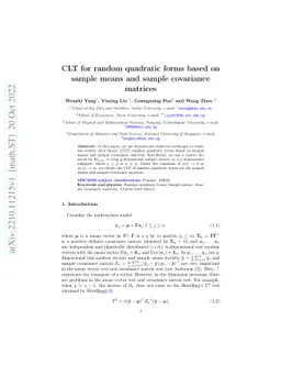 CLT for random quadratic forms based on sample means and sample
  covariance matrices