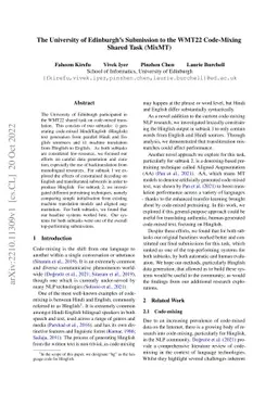 The University of Edinburgh's Submission to the WMT22 Code-Mixing Shared
  Task (MixMT)