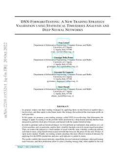 DNN-ForwardTesting: A New Trading Strategy Validation using Statistical
  Timeseries Analysis and Deep Neural Networks