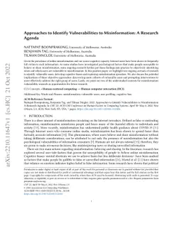 Approaches to Identify Vulnerabilities to Misinformation: A Research
  Agenda