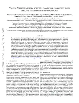 Valuing Vicinity: Memory attention framework for context-based semantic
  segmentation in histopathology