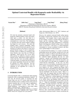 Optimal Contextual Bandits with Knapsacks under Realizability via
  Regression Oracles