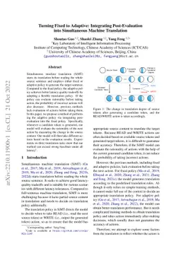 Turning Fixed to Adaptive: Integrating Post-Evaluation into Simultaneous
  Machine Translation