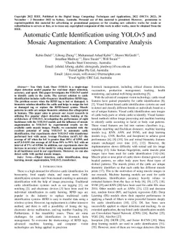 Automatic Cattle Identification using YOLOv5 and Mosaic Augmentation: A
  Comparative Analysis