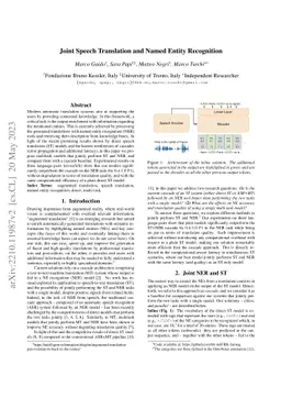 Joint Speech Translation and Named Entity Recognition
