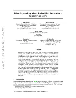 When Expressivity Meets Trainability: Fewer than $n$ Neurons Can Work