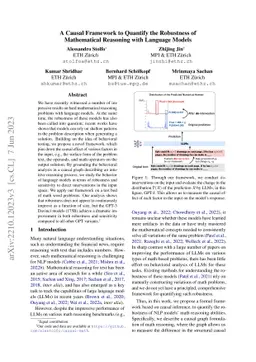 A Causal Framework to Quantify the Robustness of Mathematical Reasoning
  with Language Models