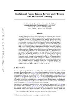 Evolution of Neural Tangent Kernels under Benign and Adversarial
  Training