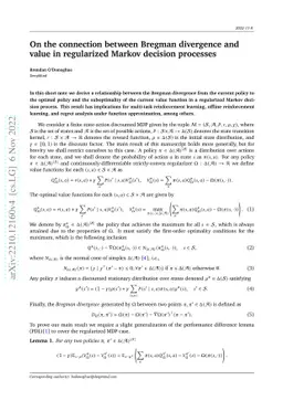 On the connection between Bregman divergence and value in regularized
  Markov decision processes