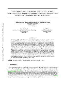 Task-Based Assessment for Neural Networks: Evaluating Undersampled MRI
  Reconstructions based on Human Observer Signal Detection